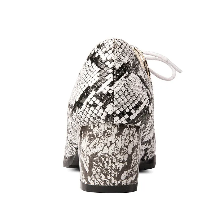 Women's Lace Up Snake-printed High Heel Shoes