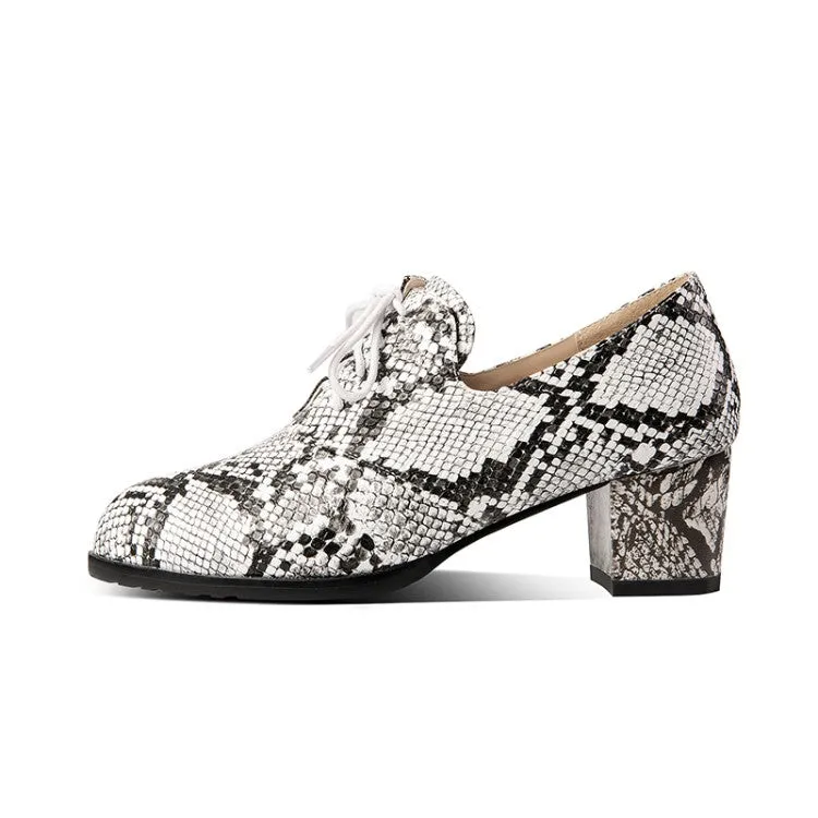 Women's Lace Up Snake-printed High Heel Shoes