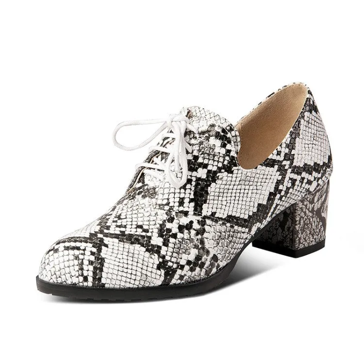 Women's Lace Up Snake-printed High Heel Shoes