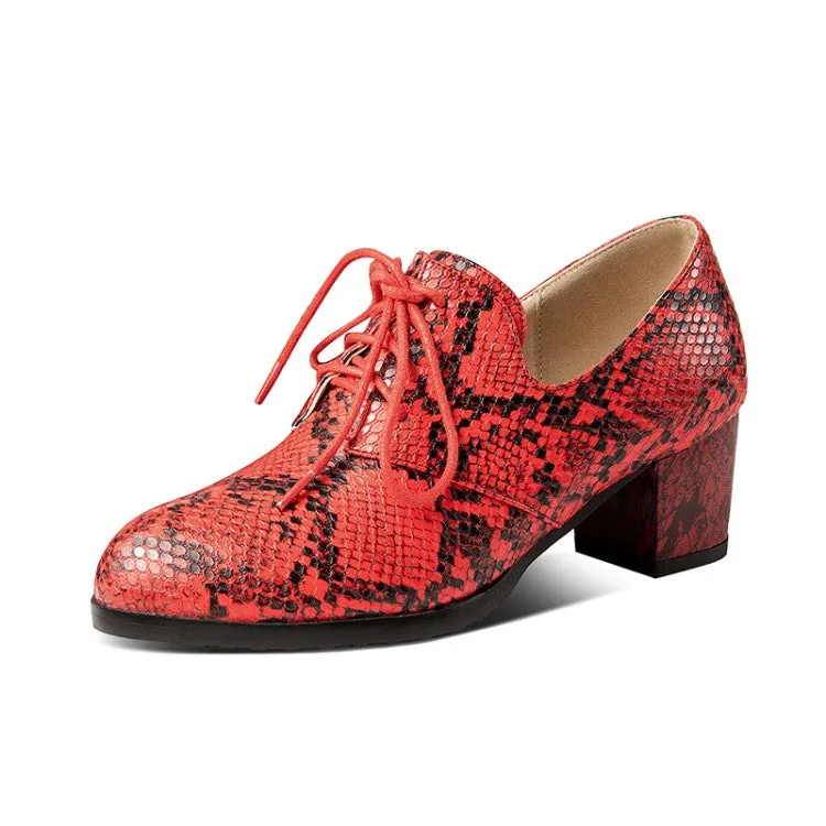 Women's Lace Up Snake-printed High Heel Shoes