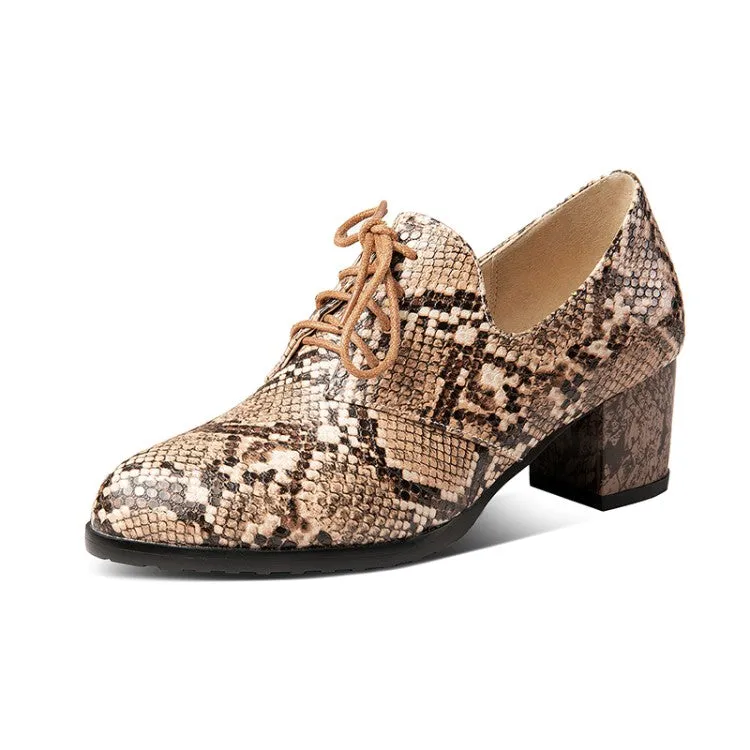 Women's Lace Up Snake-printed High Heel Shoes