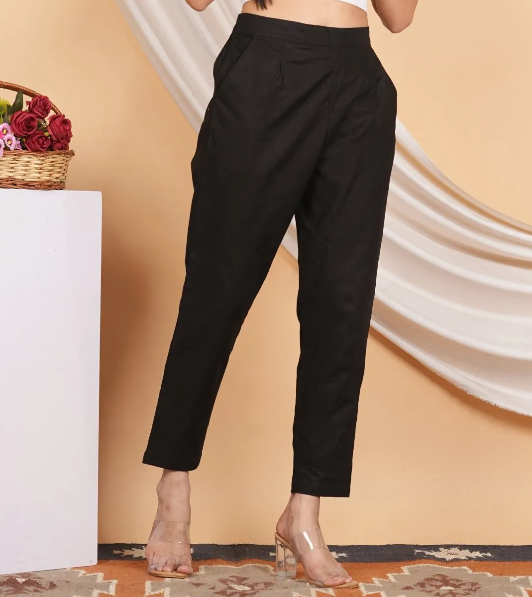 Women’s Linen Cotton Palazzo Pants| Black