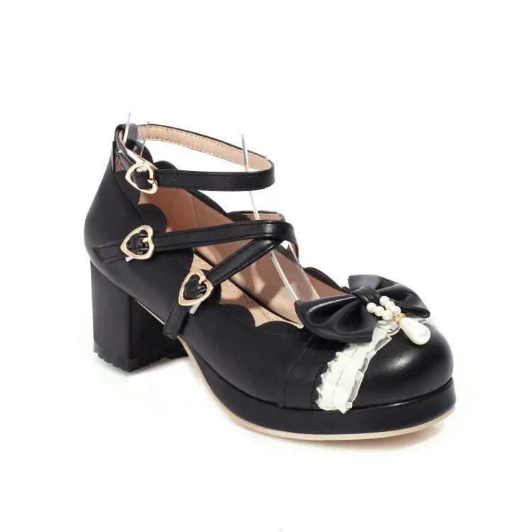 Women's Lolita Bowtie Chunky Heel Pumps