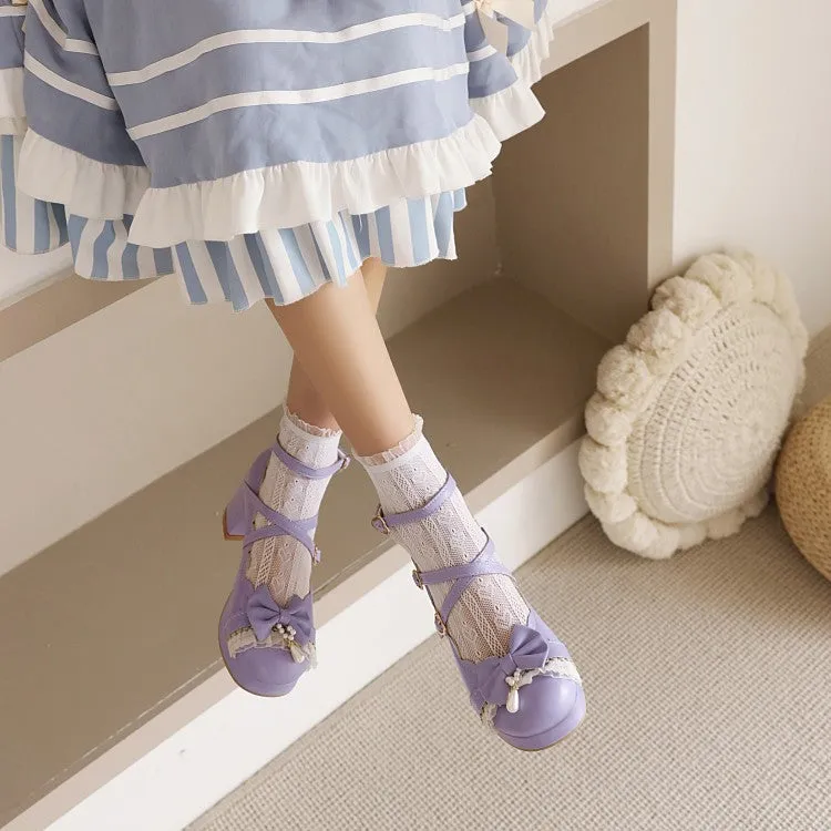 Women's Lolita Bowtie Chunky Heel Pumps