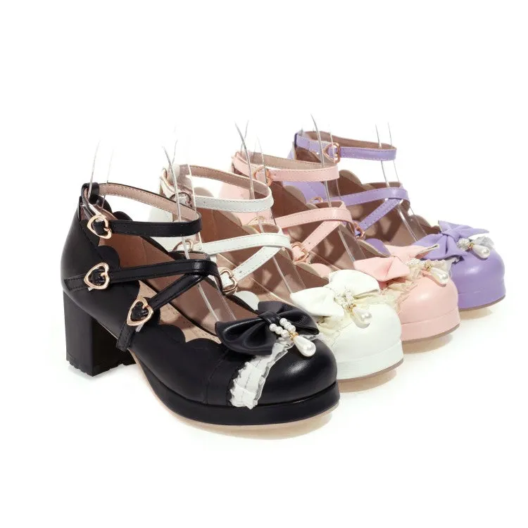 Women's Lolita Bowtie Chunky Heel Pumps