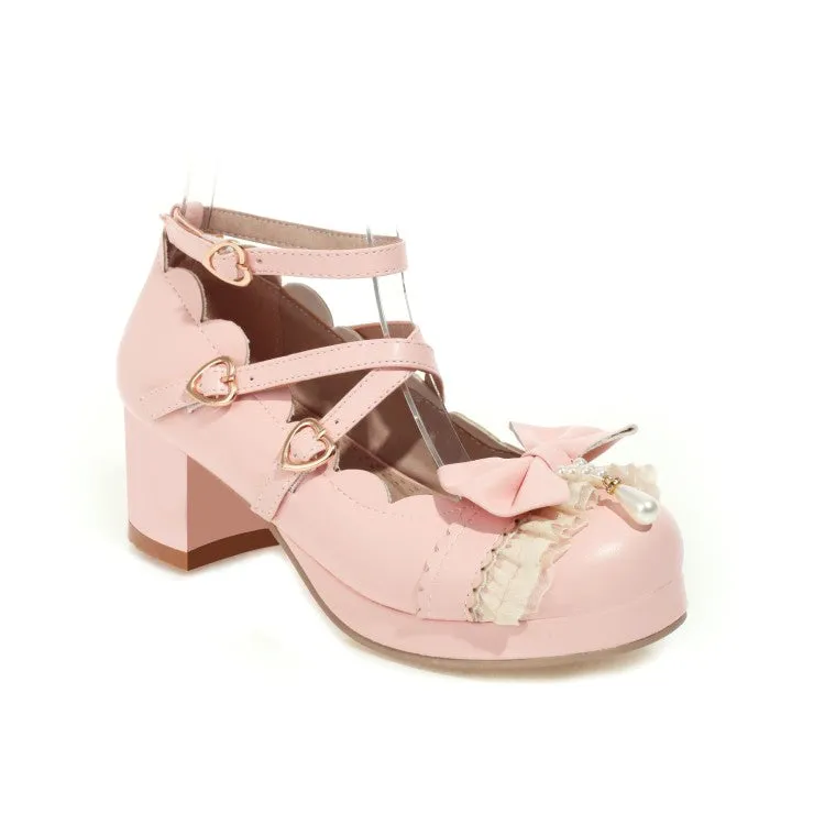 Women's Lolita Bowtie Chunky Heel Pumps