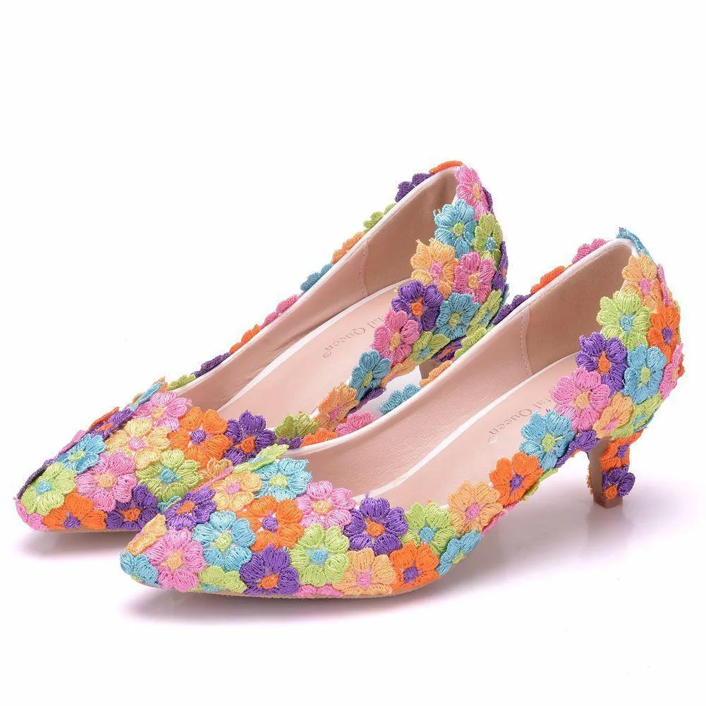 Women's white floral lace wedding pumps