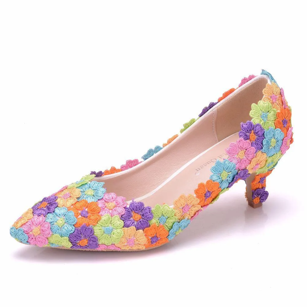 Women's white floral lace wedding pumps