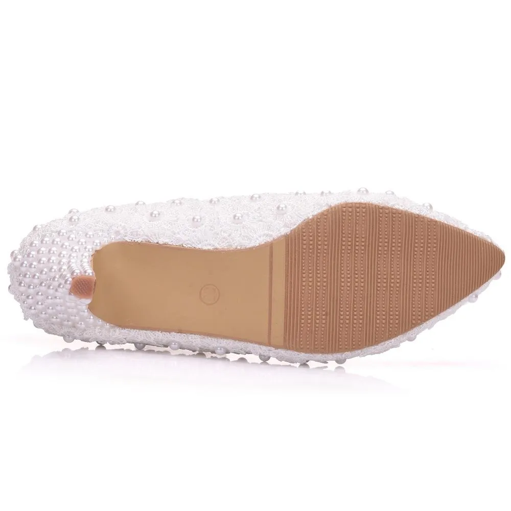 Women's white floral lace wedding pumps