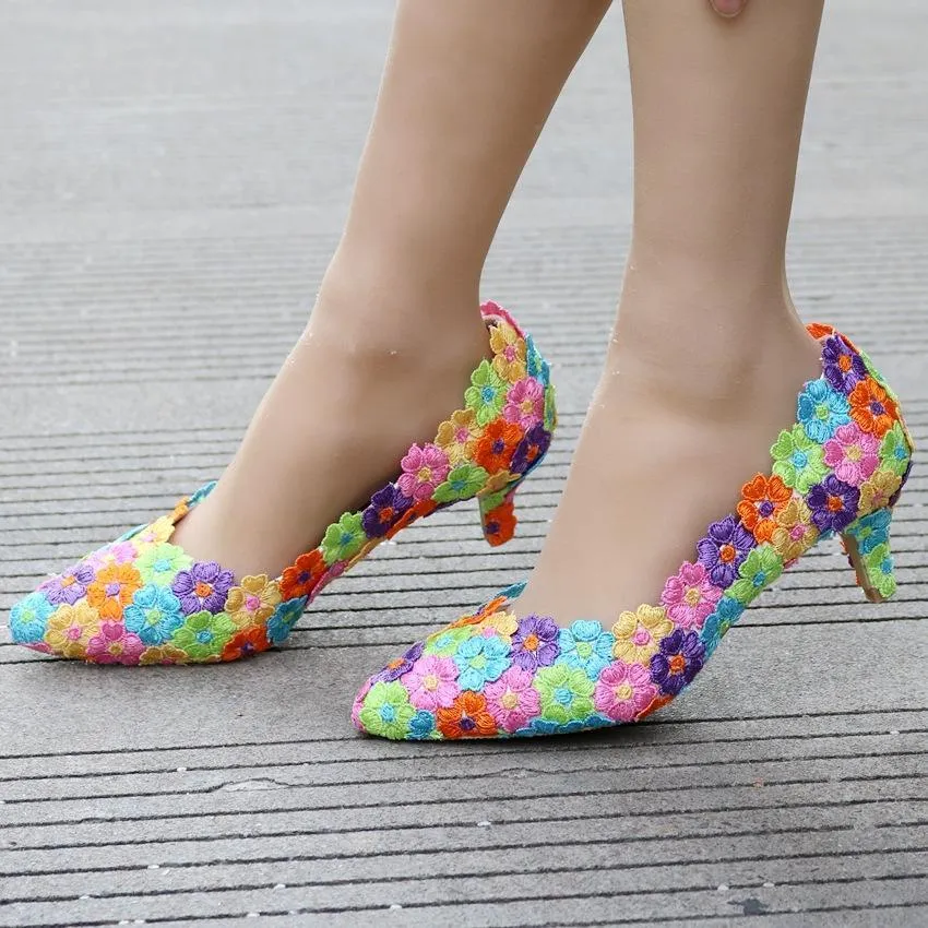 Women's white floral lace wedding pumps