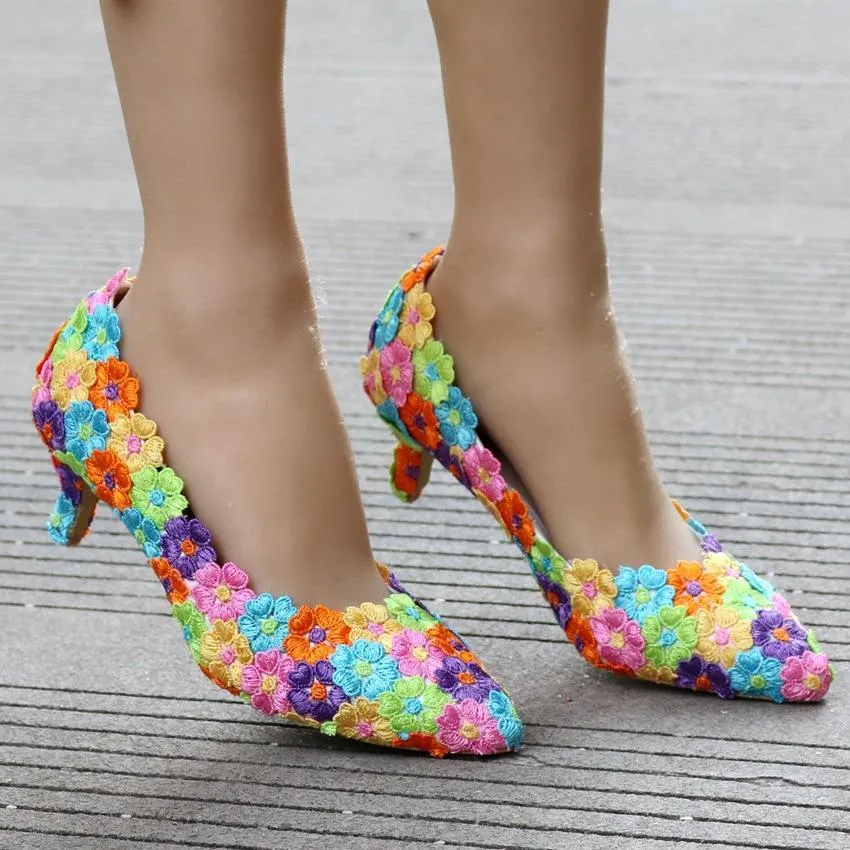 Women's white floral lace wedding pumps