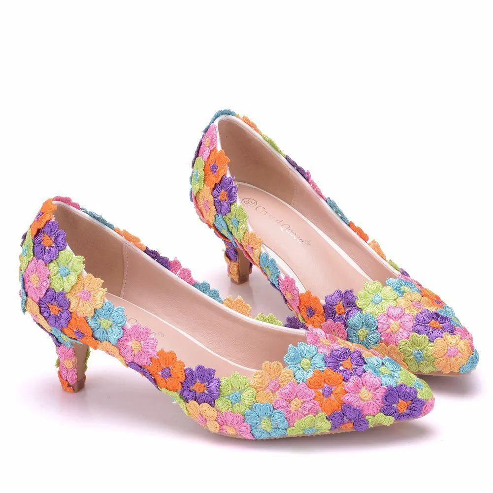 Women's white floral lace wedding pumps