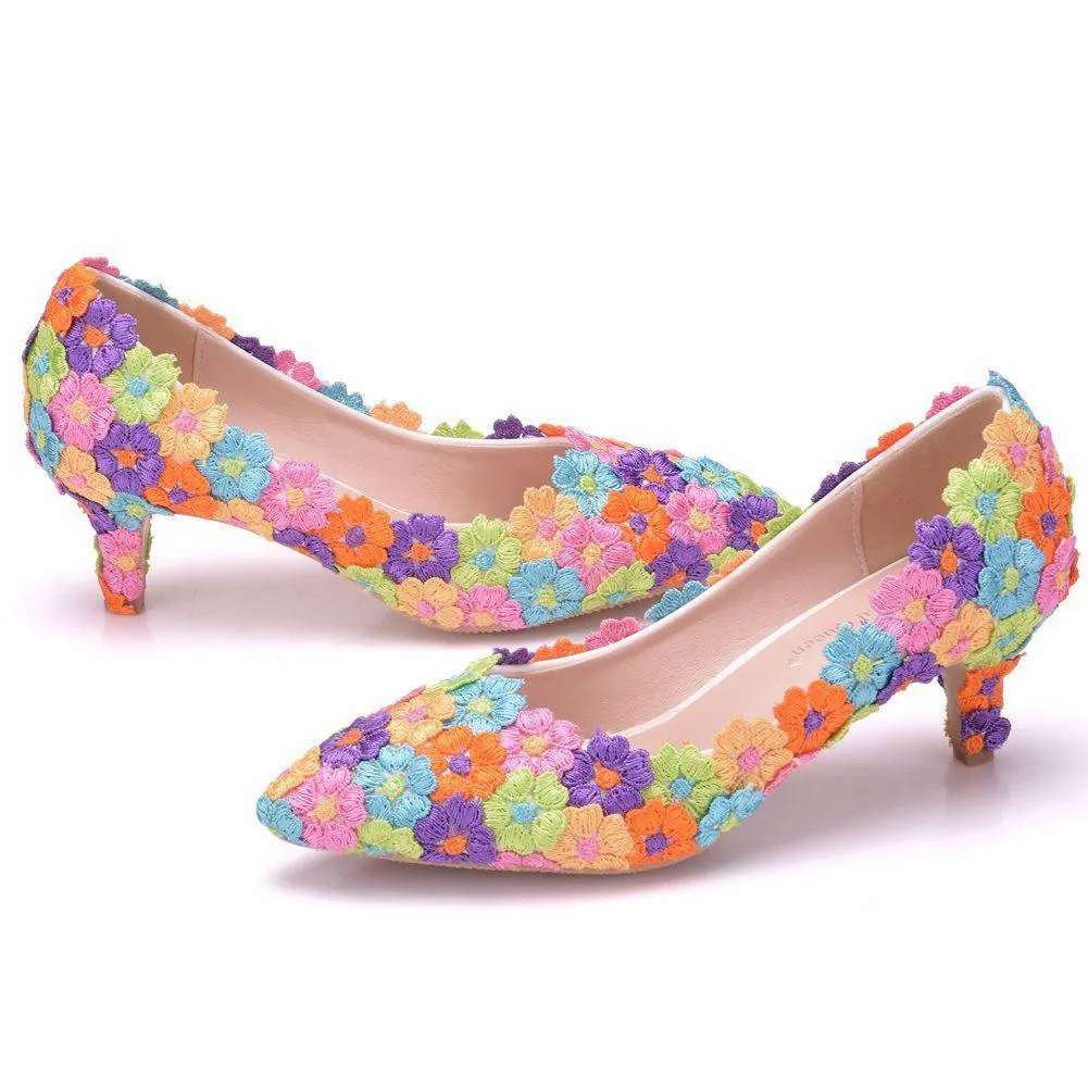 Women's white floral lace wedding pumps
