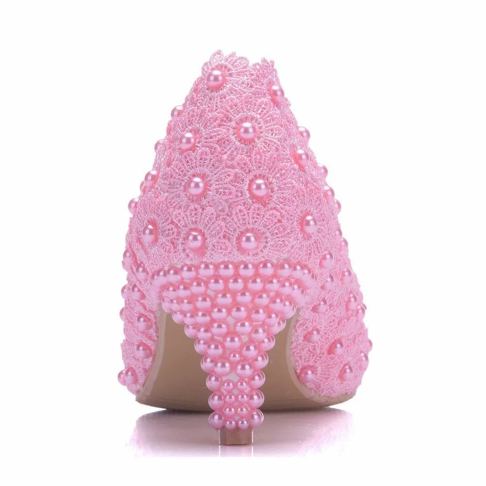Women's white floral lace wedding pumps