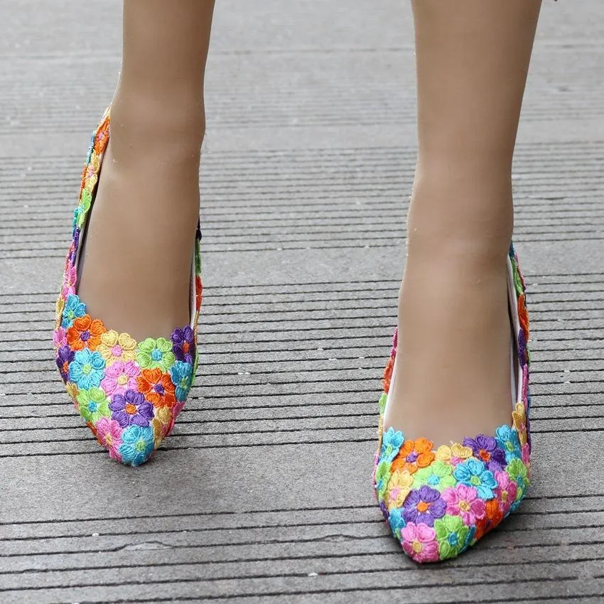 Women's white floral lace wedding pumps