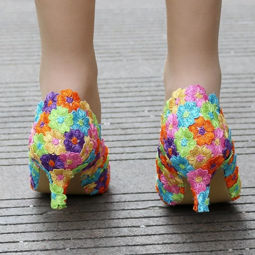 Women's white floral lace wedding pumps