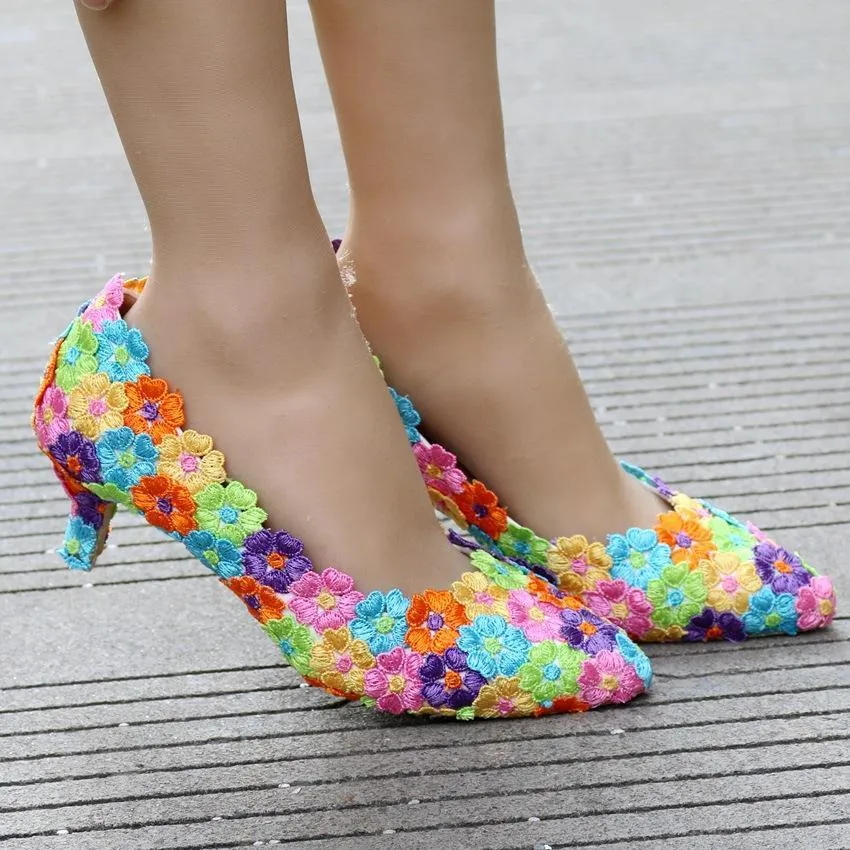 Women's white floral lace wedding pumps