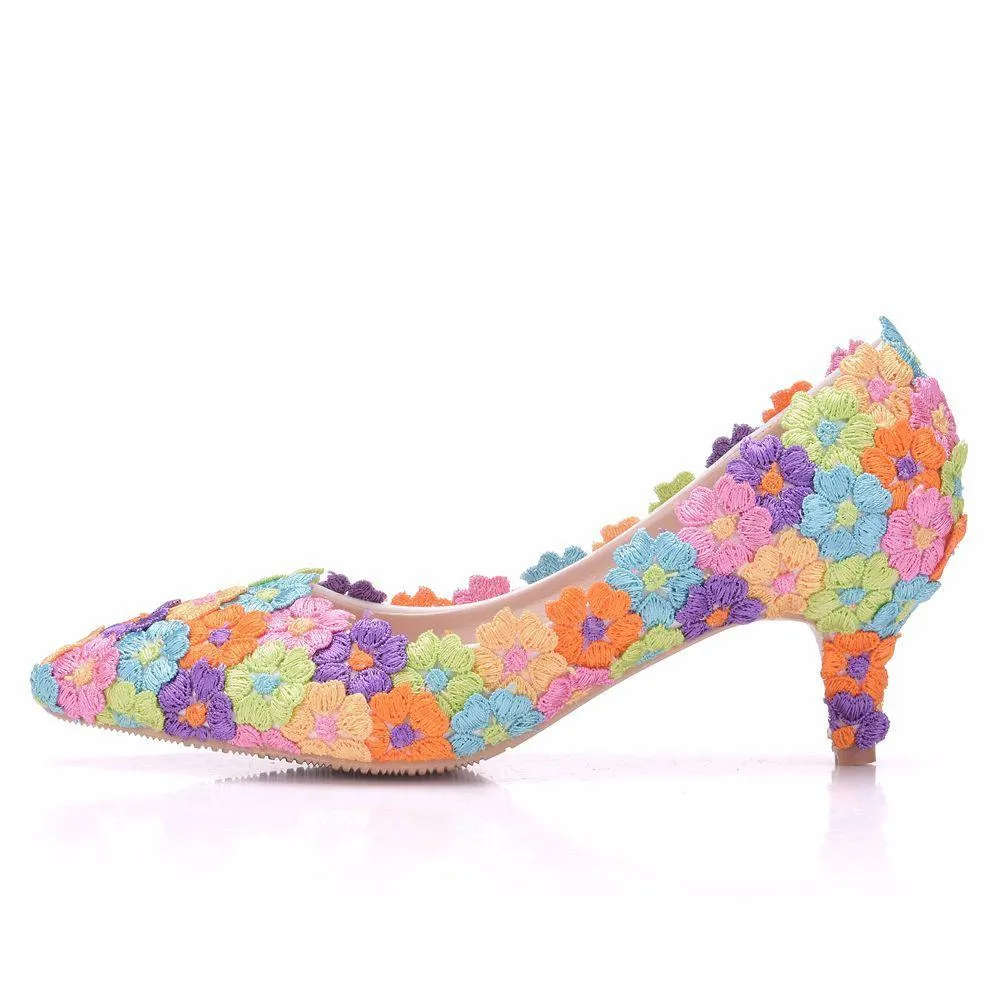 Women's white floral lace wedding pumps