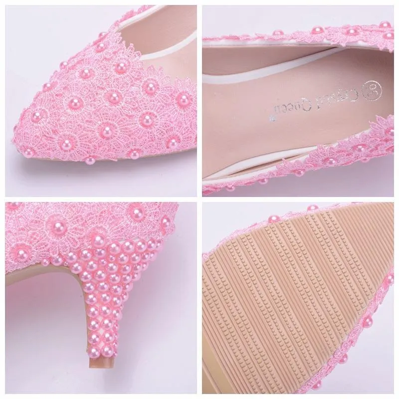 Women's white floral lace wedding pumps