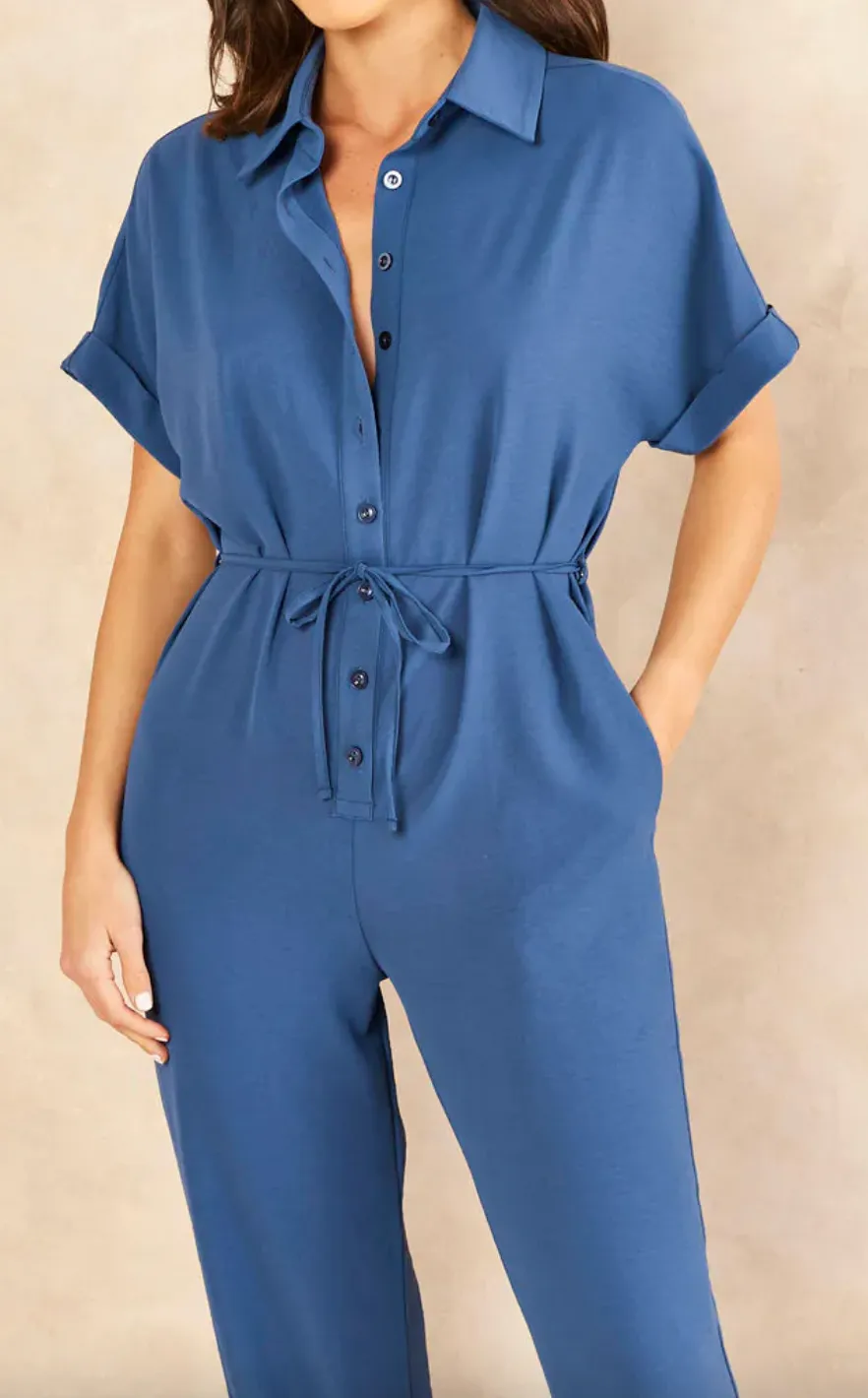 Wrap Jumpsuit with Pockets in Indigo