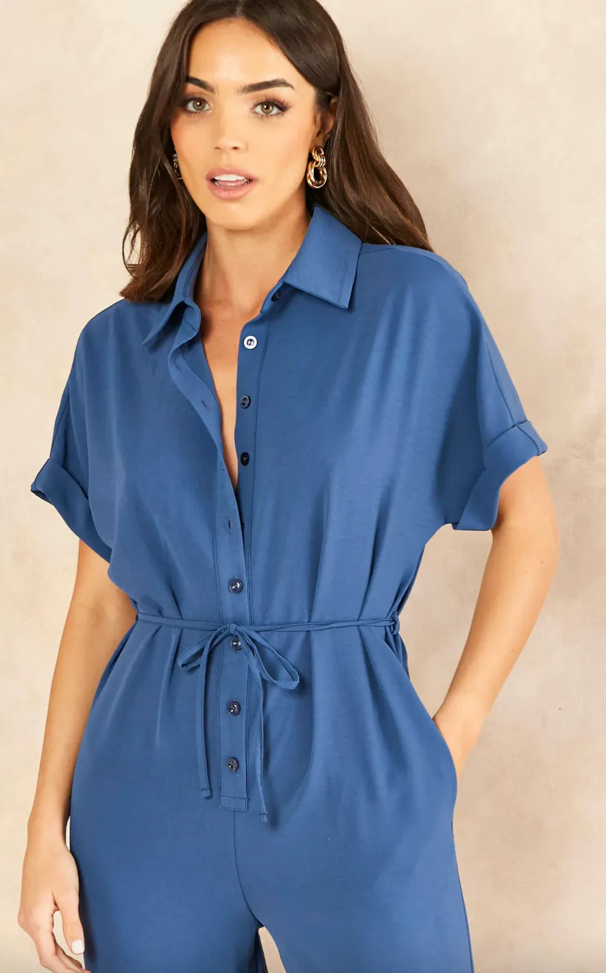 Wrap Jumpsuit with Pockets in Indigo