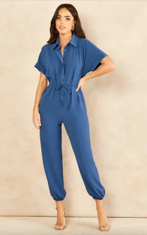 Wrap Jumpsuit with Pockets in Indigo