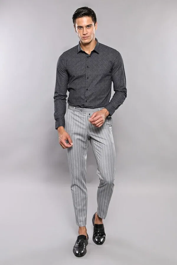 WSS Striped Grey Men Trousers  - Singen