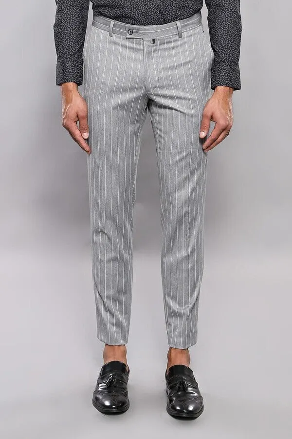 WSS Striped Grey Men Trousers  - Singen