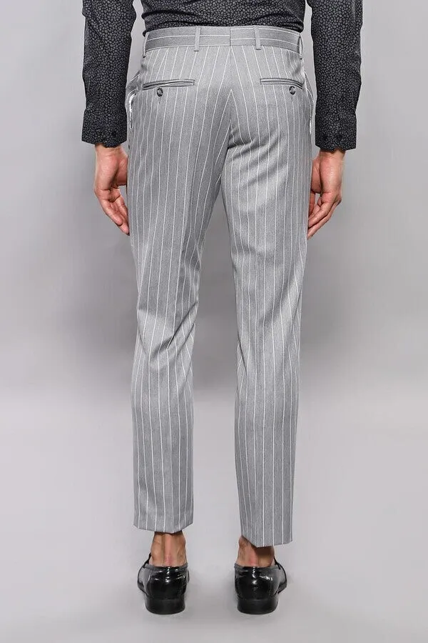 WSS Striped Grey Men Trousers  - Singen