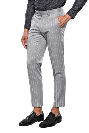 WSS Striped Grey Men Trousers  - Singen