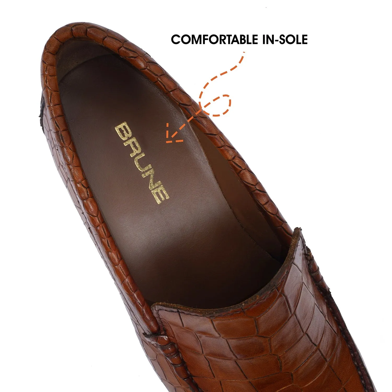 Yacht Slip-On Shoes in Croco Tan Leather
