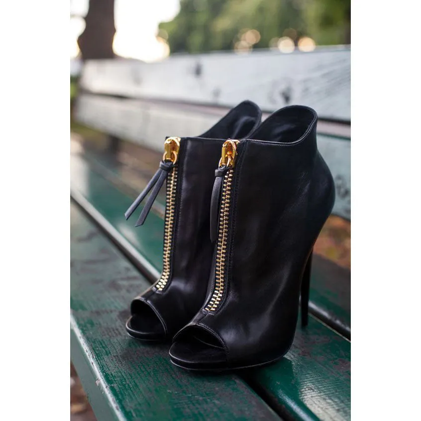 Zipper Decorate Peep-toe Stiletto High Heel Ankle Boot Sandals