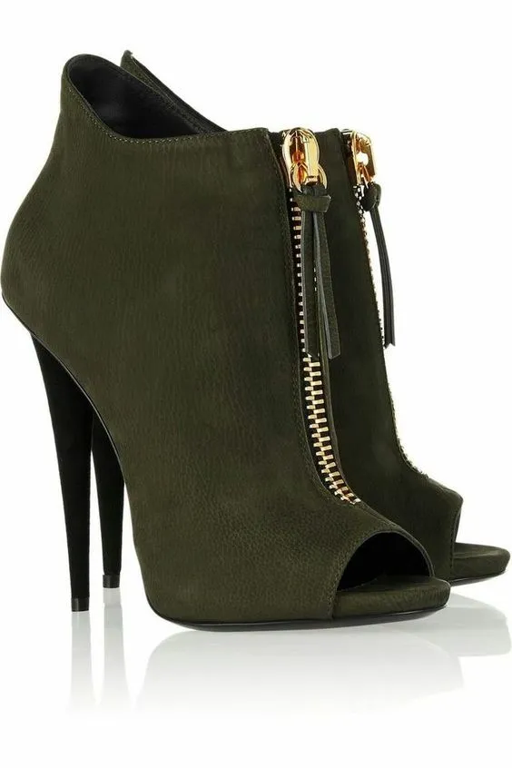 Zipper Decorate Peep-toe Stiletto High Heel Ankle Boot Sandals
